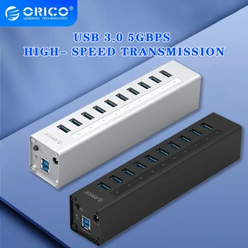 ORICO 10-портовый концентратор USB3.0, разветвитель, многопортовый концентратор, расширитель промышленного класса с блоком питания 12 В, док-станция A3H10