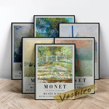 Выставочный музейный плакат Клода Моне, Картина на холсте Impression Sunrise, Принты пруда с водяными лилиями, Настенное искусство с пейзажами Моне
