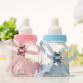 Детская Бутылочка Прозрачная Пластиковая Упаковка Для Свадебной коробки Конфет Baby Shower Мальчик Розовая Девочка Крещение На День Рождения Подарки для Вечеринок