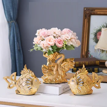 Европейская керамическая ваза с золотым лебедем, винный шкаф для крыльца, украшение ТВ-шкафа, украшения гостиной