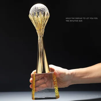 Металл золото серебро бронза трофей изготовленный на заказ волейбол земля футбол теннис баскетбол гольф надпись для спортивных соревнований crystaltrophy