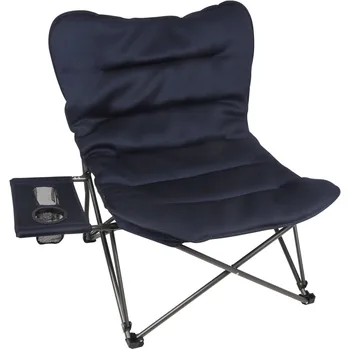 Негабаритный Плюшевый стул для отдыха с приставным столиком для похода на природу, Синие портативные складные стулья для кемпинга, легкий вес