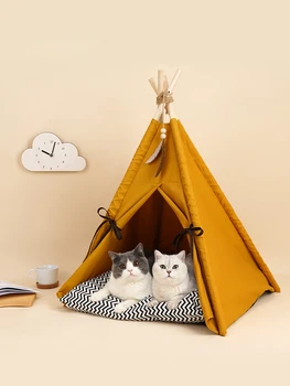 Палатка для домашних животных Sunset Yellow Cat Nest, Полузакрытая комната для домашних животных Four Seasons, универсальные съемные и моющиеся принадлежности для кошек