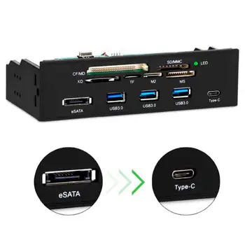 Устройство чтения карт памяти с несколькими портами на передней панели ПК, встроенный концентратор USB3.0 eSATA Type-C TF SD